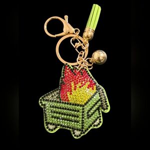Colorful Rhinestone Dumpster Fire Bag Charm Keychain